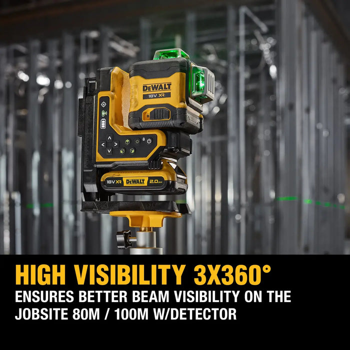 Dewalt 18V XR 3x360° Remote Control Multi Line Laser Kit Green DCLE34035D1-XE