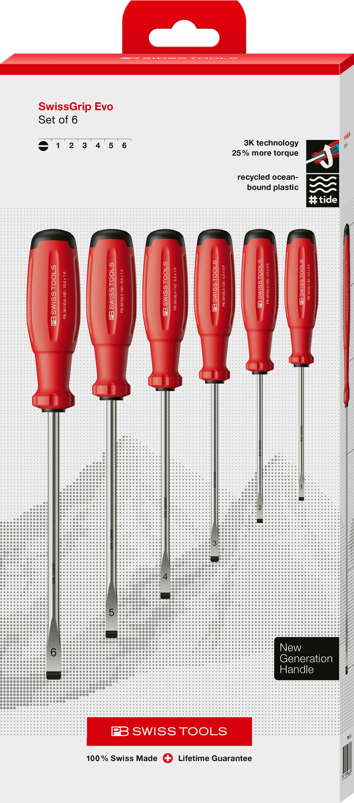 PB Swiss SwissGrip Evo Slotted Screwdriver Set in Cardboard Box