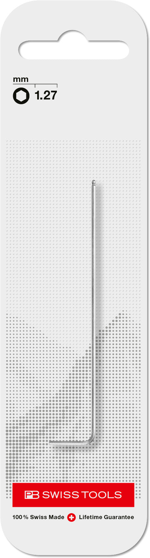 PB Swiss 212.L1-27 Key L-Wrench 1.27mm Long with Ball Point in Skin Pack