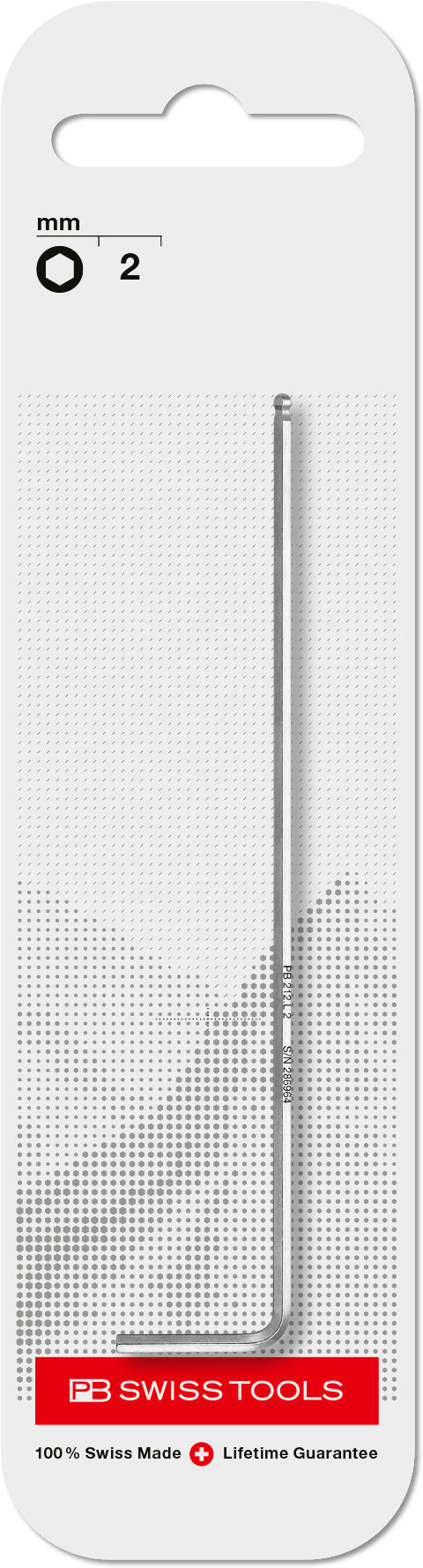 PB Swiss 212.L2 Key L-Wrench 2mm Long with Ball Point in Skin Pack