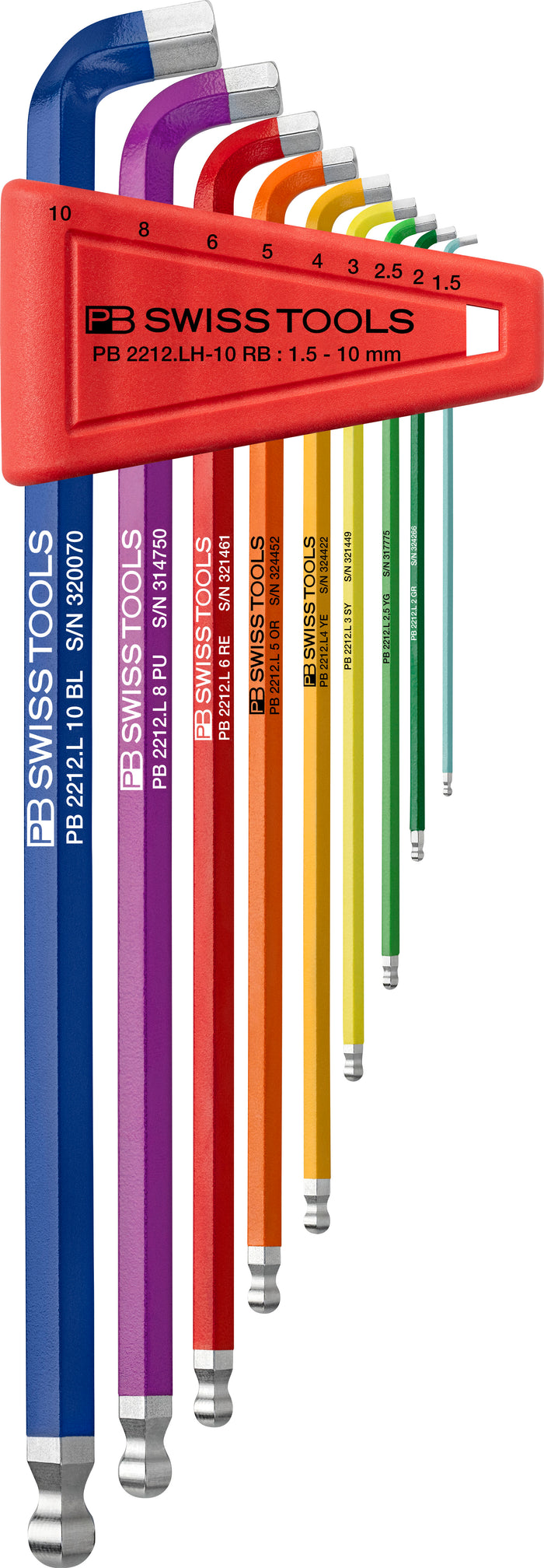 PB Swiss RainBow 100° Key L-Wrench Long Arm with Ball Point 1.5-10mm