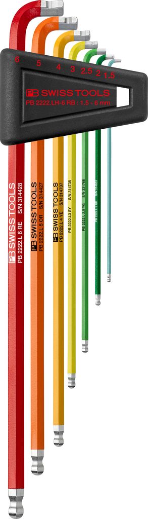PB Swiss RainBow 90°–100° L-Wrenches with Ball End in Holder 7 Piece (1.5-6mm)