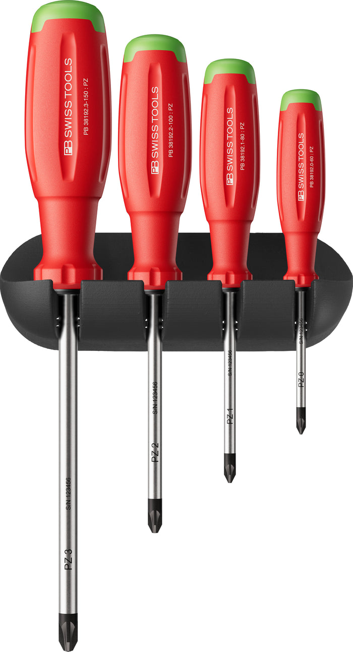 PB Swiss SwissGrip Evo Pozidrive Screwdriver Set with Wall Bracket in Box