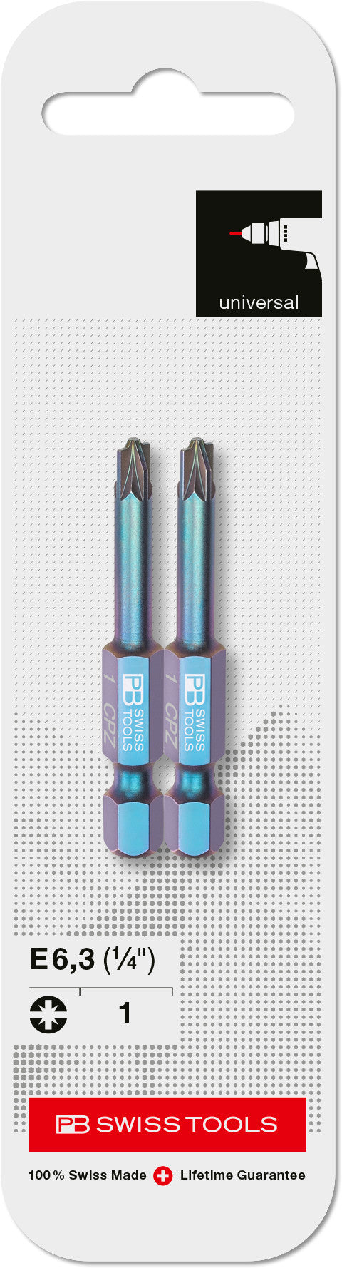 PB Swiss Tools 1/4" PrecisionBit For Pozidriv Screws, Size 2 - Swiss-Made Professional Bit