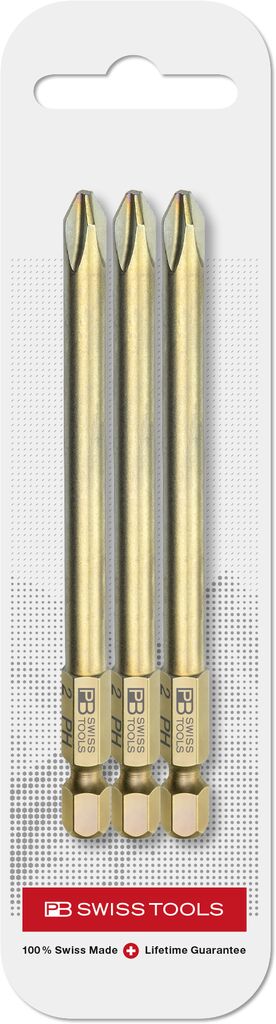 PB Swiss PrecisionBit Shape E6.3 Long Blade Phillips PH2 in Skin Pack, 3 Pce