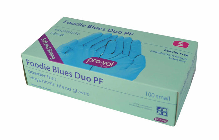 PROVAL Foodie Blues Duo PF Vinyl / Nitrile Blend Disposable Glove - Small