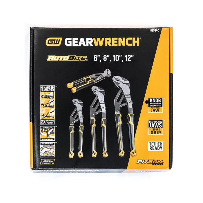 Gearwrench 4 Piece PITBULL Auto-Bite™ Tongue & Groove Dual Material Pliers 82594C