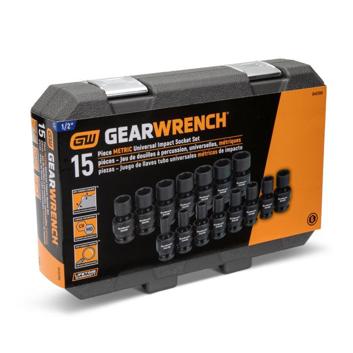 Gearwrench 15 Piece 1/2” Drive 6 Point Standard Universal Impact Metric Socket Set