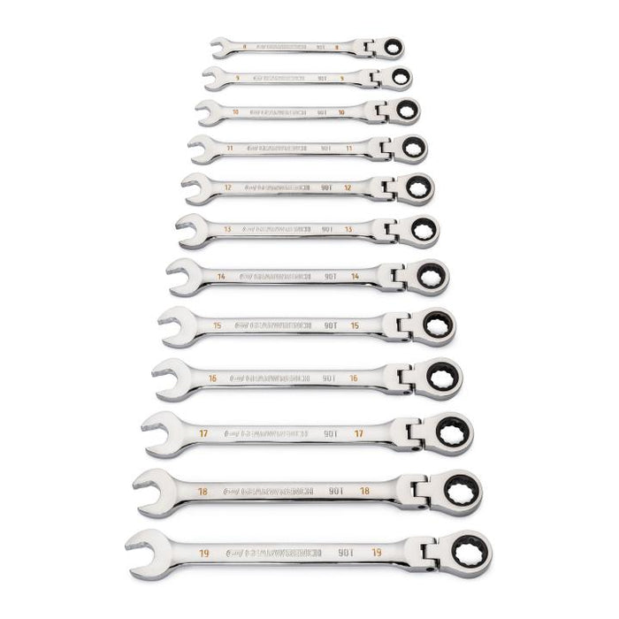 Gearwrench 12 Piece 90-Tooth 12 Point Flex Head Ratcheting Combination Metric Spanner Set 86727
