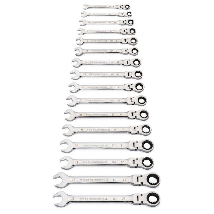 Gearwrench 16 Piece 90-Tooth 12 Point Flex Head Ratcheting Combination Metric Spanner Set 86728