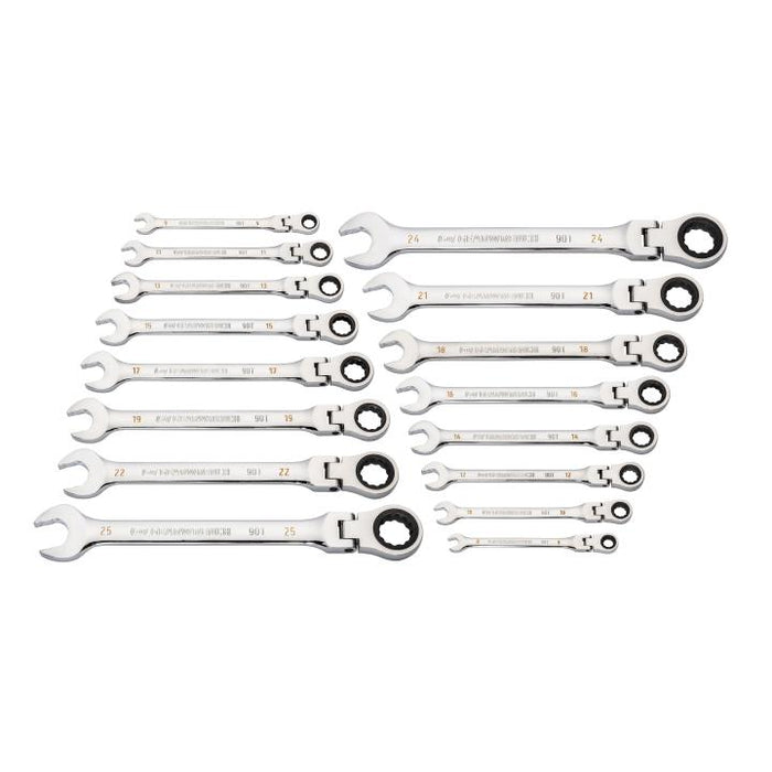 Gearwrench 16 Piece 90-Tooth 12 Point Flex Head Ratcheting Combination Metric Spanner Set 86728