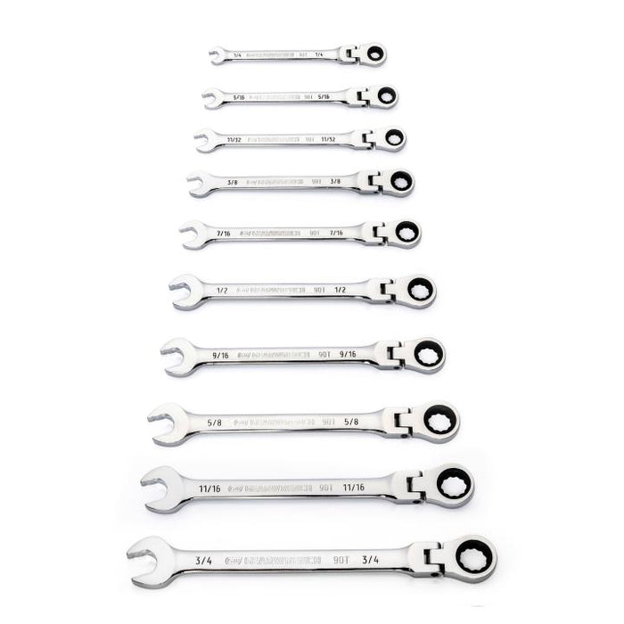 Gearwrench 10 Piece 90-Tooth 12 Point Flex Head Ratcheting Combination SAE Spanner Set 86758