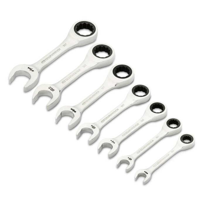 Gearwrench 7 Piece 90-Tooth 12 Point SAE Stubby Ratcheting Combination Spanner Set 86858