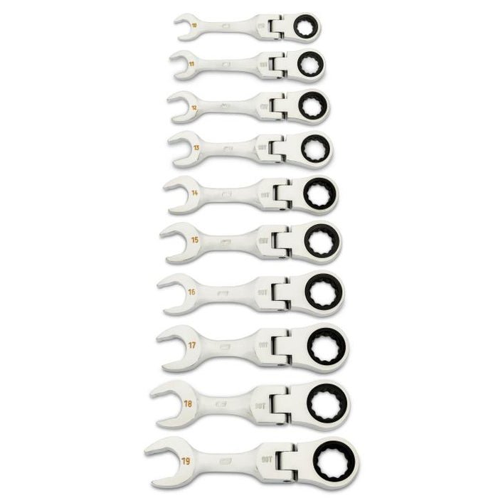 Gearwrench 10 Piece 90-Tooth 12 Point Metric Stubby Flex Ratcheting Combination Spanner Set 86870