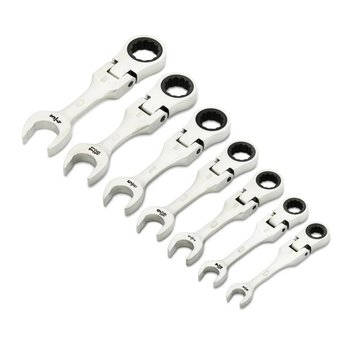 Gearwrench 7 Piece 90-Tooth 12 Point SAE Stubby Flex Ratcheting Combination Spanner Set 86878