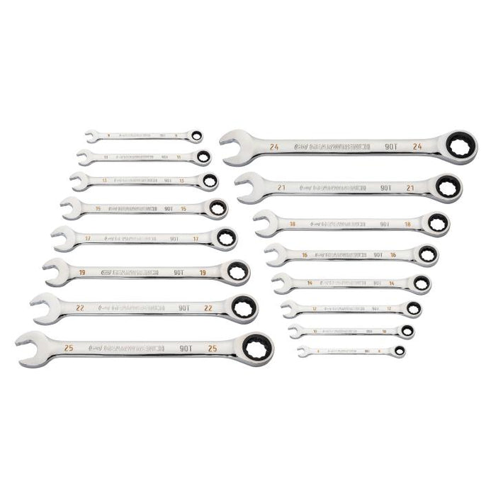 Gearwrench 16 Piece 90-Tooth 12 Point Metric Combination Ratcheting Spanner Set 86928