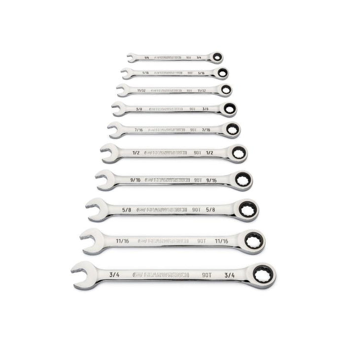 Gearwrench 10 Piece 90-Tooth 12 Point SAE Combination Ratcheting Spanner Set 86958