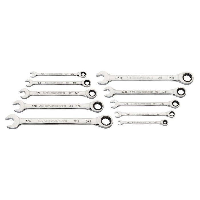 Gearwrench 10 Piece 90-Tooth 12 Point SAE Combination Ratcheting Spanner Set 86958