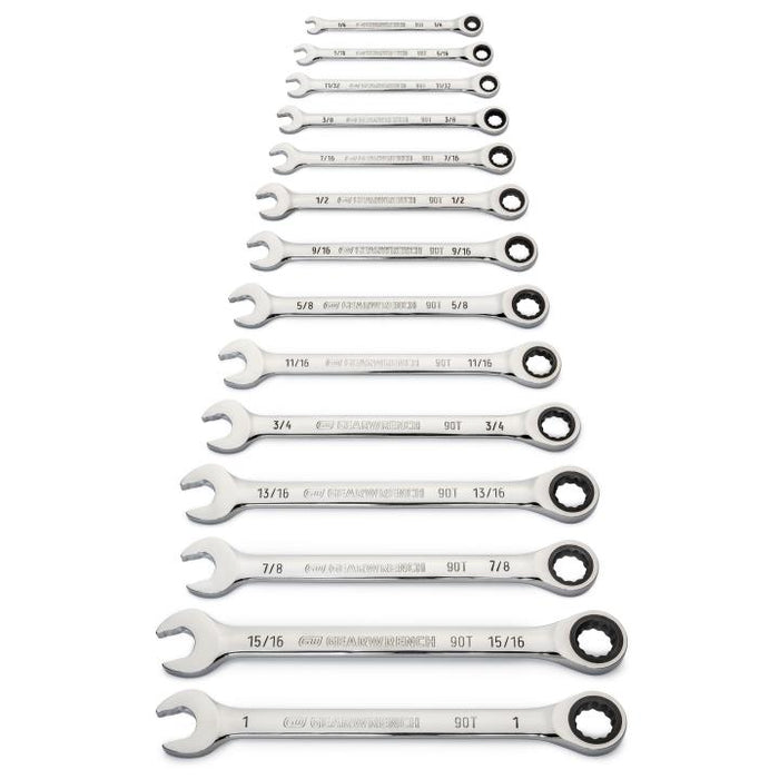 Gearwrench 14 Piece 90-Tooth 12 Point SAE Combination Ratcheting Spanner Set 86959