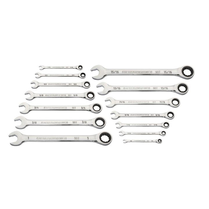 Gearwrench 14 Piece 90-Tooth 12 Point SAE Combination Ratcheting Spanner Set 86959