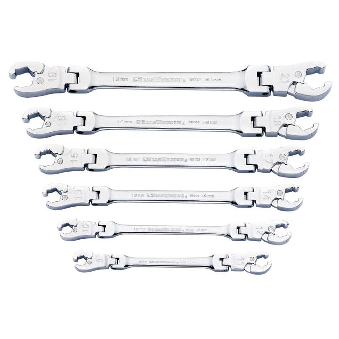Gearwrench 6 Piece Ratcheting Flex Head Flare Nut Metric Spanner Set 89101D