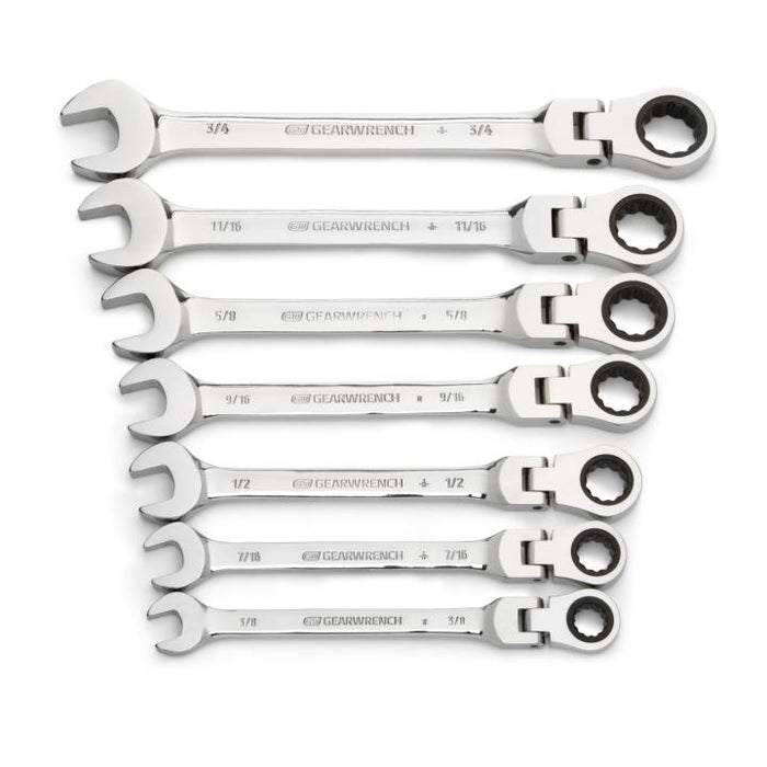 Gearwrench 7 Piece 72 Tooth 12 Point Flex Head Ratcheting Combination SAE Spanner Set 9700