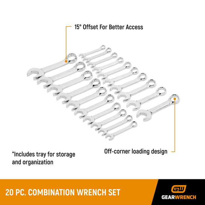 Gearwrench 20 Piece 12 Point Stubby Combination SAE/Metric Spanner Set 81903