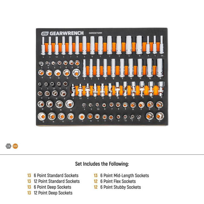 Gearwrench 89 Piece 1/4” Drive Master Metric Socket Set in Foam Storage Tray GWMSSKT14MM