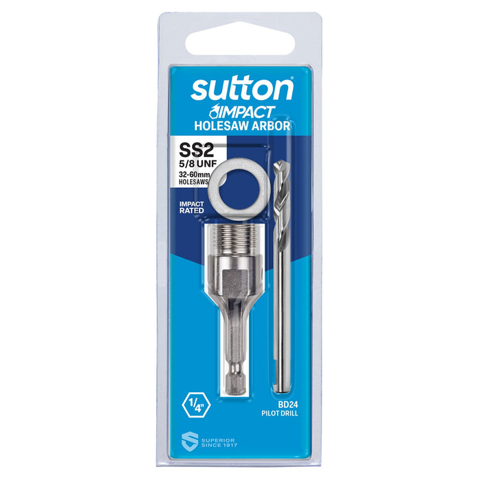 Sutton 1/4” Hex Shank Holesaw Arbor with HSS Pilot Drill (Suits 32–60mm Holesaws)