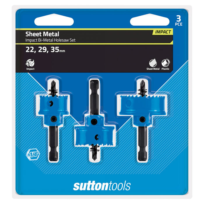 Sutton Impact Sheet Bi-Metal Holesaws Set 22/29/35mm 3 Piece H119S3
