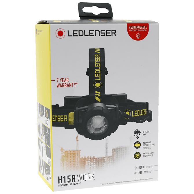 Ledlenser H15R Work 2500lm Rechargeable Rugged IP67 90 CRI Stepless Light Dimmer Headlamp