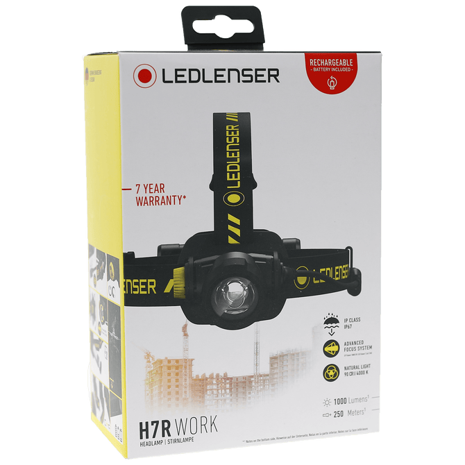 Ledlenser H7R Work 1000lm Rugged Rechargeable IP67 Stepless Light Dimmer Advanced Focus Headlamp