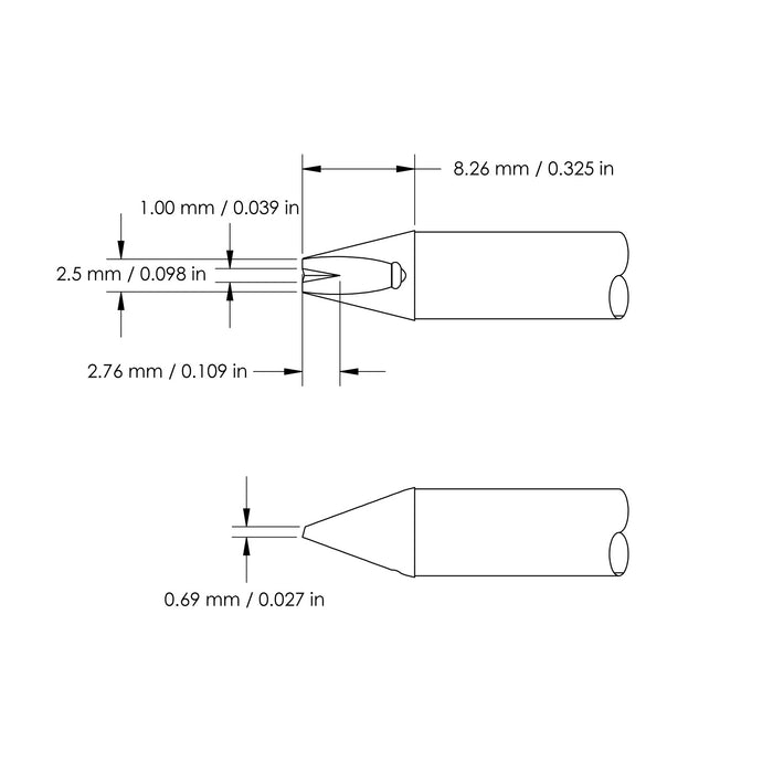 Metcal HCV Soldering Cartridge, Chisel V-Groove 2.5mm 40°, 900 Series