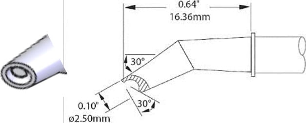 Metcal SMC Rework Cartridge Hoof Concave 2.5mm Bent 30° 900 Series SMC-9HF3025S