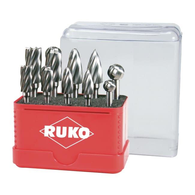 Ruko Set of Tungsten Carbide Rotary Burrs in Mini-Box, 10 Pce