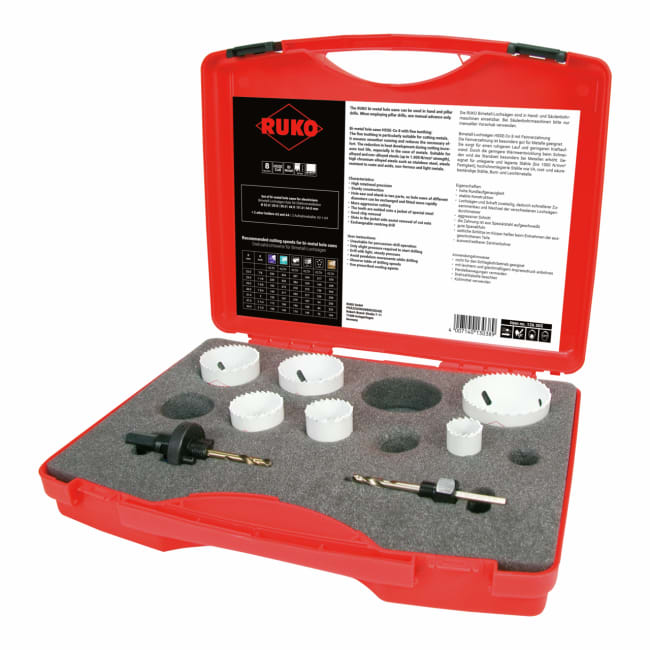 Ruko Set of Bi-Metal Hole Saws HSS Co 8 in Plastic Case 8 Piece 126305