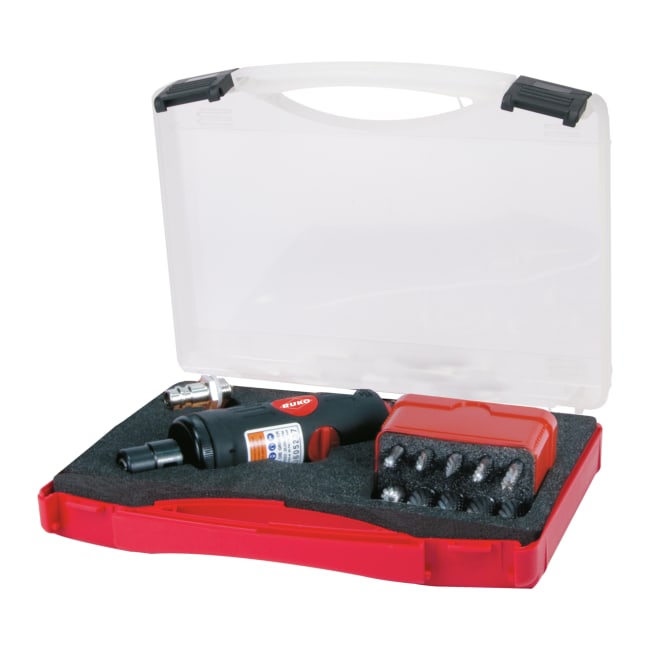 RUKO Compressed Air Grinder Set with Coupling Plug inc Set of Rotary Burrs TC in Plastic Case 12 Pce