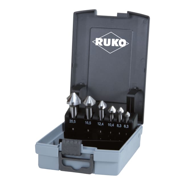 Ruko Taper & Deburring Countersinker Set DIN 335 Type C 90° HSS in Case, 6 Pce