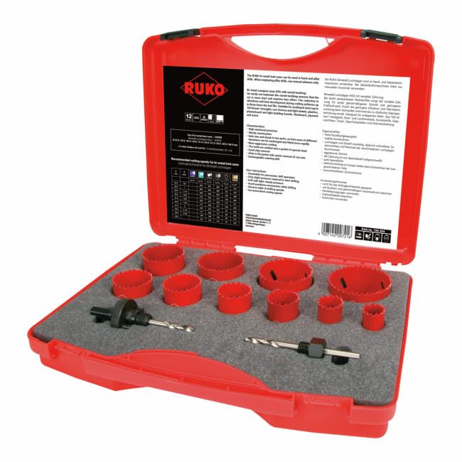 RUKO Bi-Metal Hole Saws HSS in Plastic Case, 12 Pce Set