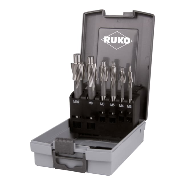 Ruko Flat Countersinker Set DIN 373 HSS with Straight Shank & Fixed Pilot