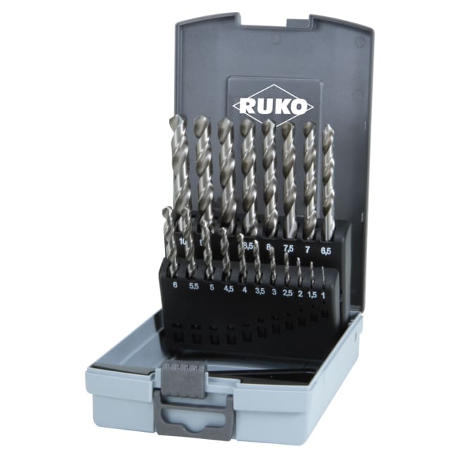 RUKO Twist Drill Set DIN 338 Type N HSS-G In Plastic Case 19 Pce