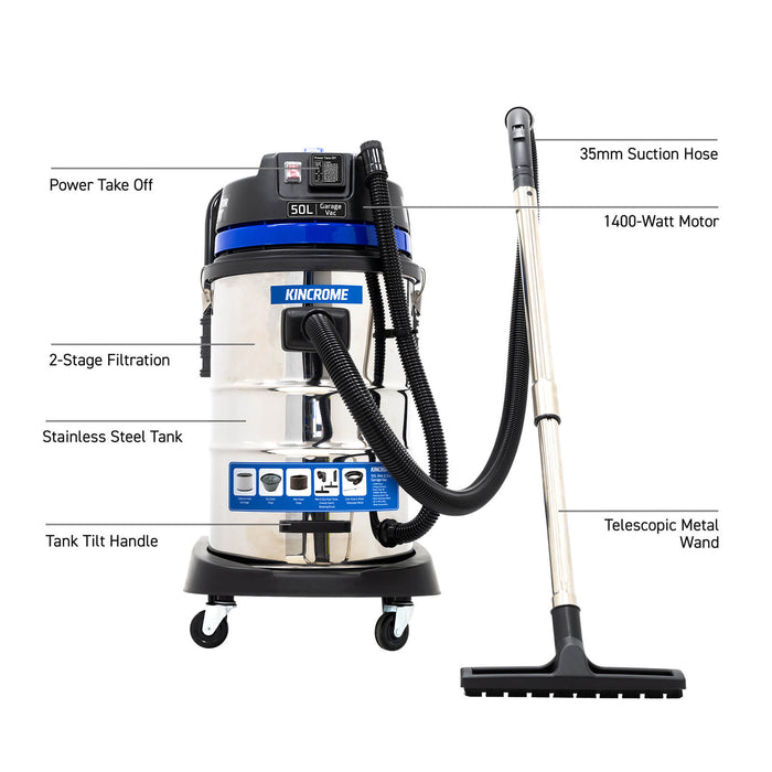 Kincrome KP704 240V Wet & Dry Workshop Vacuum 50L/1400W