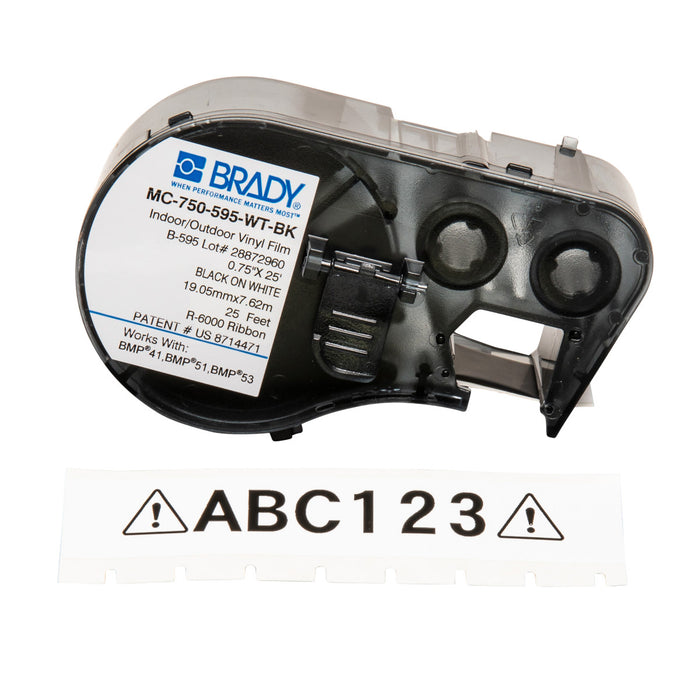 Brady MC-750-595-WT-BK All Weather Permanent Adhesive Vinyl Label Tape with Ribbon for BMP41/BMP51 0.75