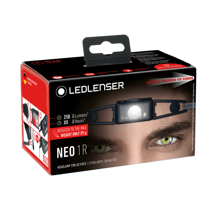 Ledlenser NEO1R 250lm Wide Beam 39gm Rechargeable Running Headlamp Grey