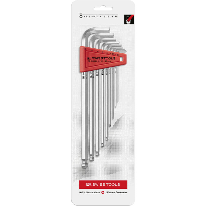 PB Swiss 9 Pce Metric Long Arm Ball End Hex Key Set in Blister Pack (1.5-10mm)