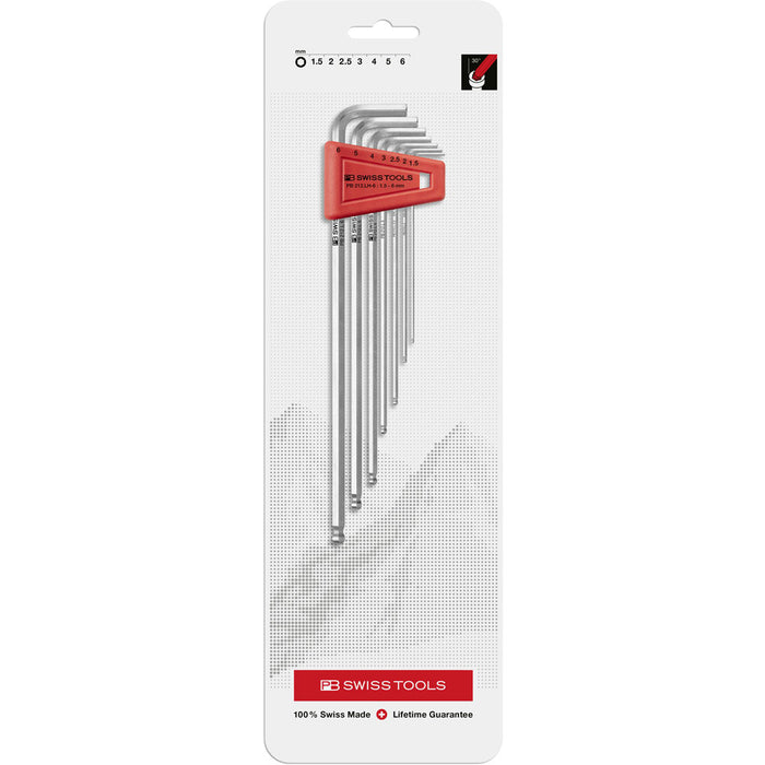 PB Swiss 7 Pce Metric Long Arm Ball End Hex Key Set in Blister Pack (1.5-6mm)