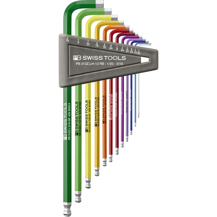 PB Swiss Rainbow 12 Pce Long Ball End Imperial Hex Key Set (1/20