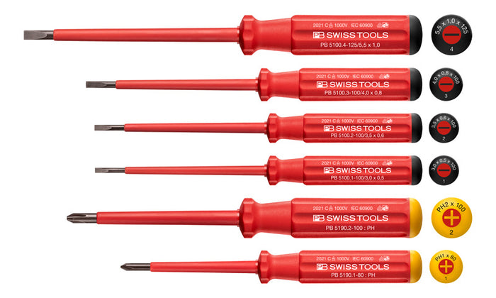 PB Swiss 6 Pce Slotted & Phillips Classic VDE Screwdriver Set in Cardboard Box