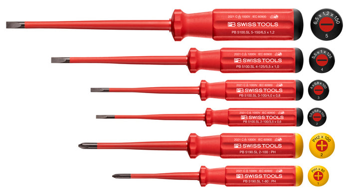PB Swiss 6 Pce Classic Slotted & Phillips VDE Slim Screwdriver Set in Box