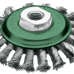 Lessmann Knot Conical Brush Dia 115 x 12mm 20 Z Steel Wire ROH Straight 0.35mm Thread M14